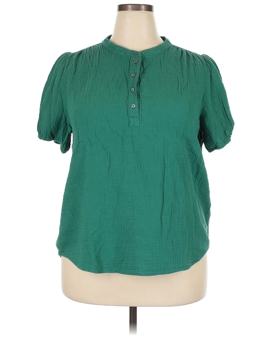 J. Crew Green Short-Sleeve Cotton gauze Top